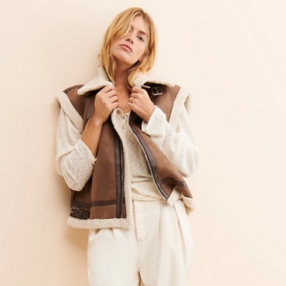 Anthropologie Moon River Ellie Faux Shearling Moto Jacket Buckle Vest